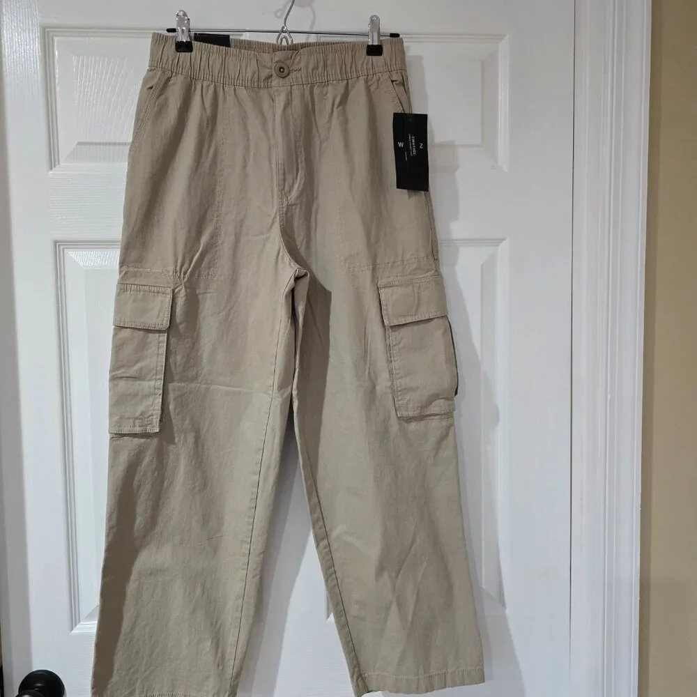 WXYZ Los Angeles Men's‎ Timothee Cargo Pants Tan Elastic Button Waist Small NWT